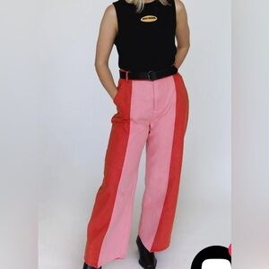 Colorblock Pink and Red Women Jeans